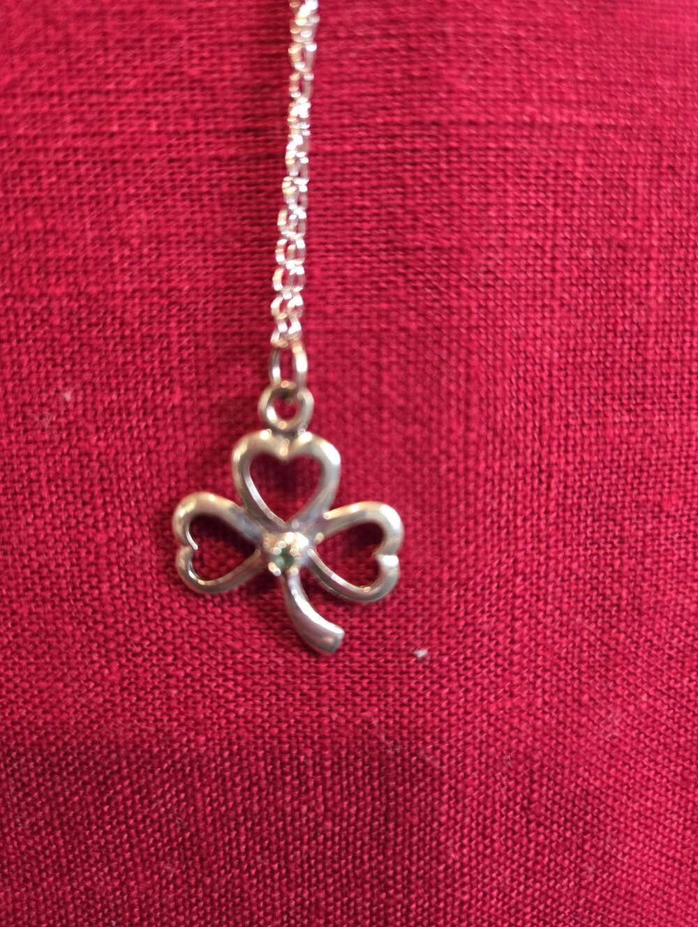 Vintage Avon 1995 Sterling Silver Shamrock Pendant Necklace - Silver